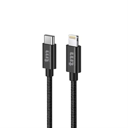 CONEXION USB C 3.0 - LIGHTNING - 3A - 1 METRO - IPHONE IPAD -  NYLON  - NEGRO