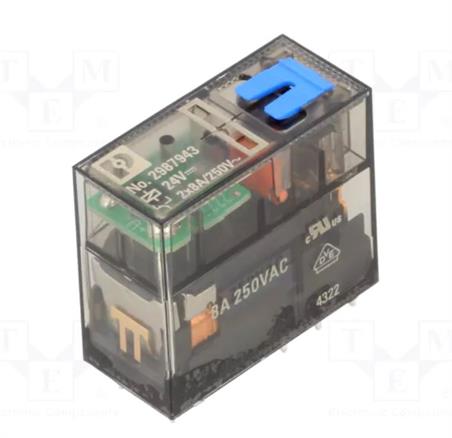 RELE ELECTROMAGNETICO INDUSTRIAL PHOENIX CONTACT DPDT 24VDC 8A - 250VCA  1Cto - 29x12,7x25mm