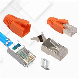 CONECTOR MODULAR RED RJ45 FTP - 3 PARTES  - 8 VIAS - CAT7 - 50 MICRAS ORO + PROTECTOR - 1 UNIDAD