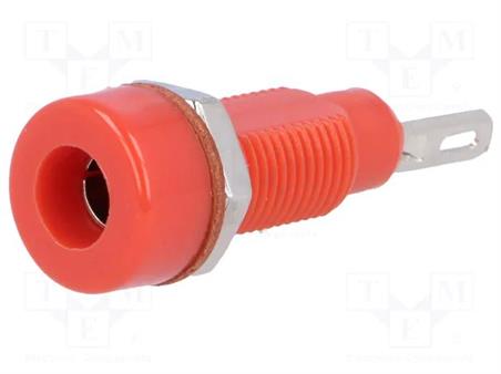 CONECTOR BANANA - HEMBRA - 4mm - 60V 10A - PANEL - ORIFICIO MONTAJE 7.90mm - ROJO - SOLDAR