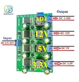 MODULO DE ALIMENTADION MULTIPLE - ENTRADA DC 4.5 a 30V - x4 SALIDAS DC 12V + 5V + 3,3V + AJUSTABLE 2-28v