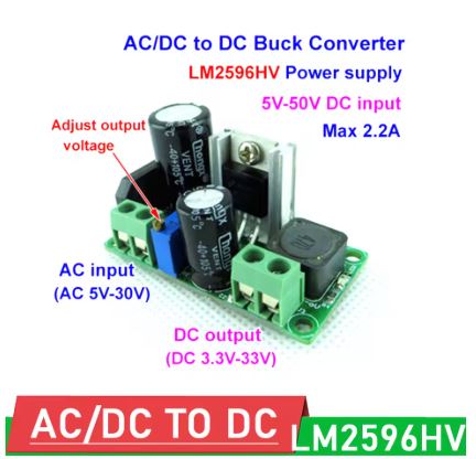 CONVERTIDOR AC-DC AJUSTABLE - REDUCTOR - ENTRADA VCA 5V a 30V - SALIDA VDC 3.3V a 33V  2,2A MAX.