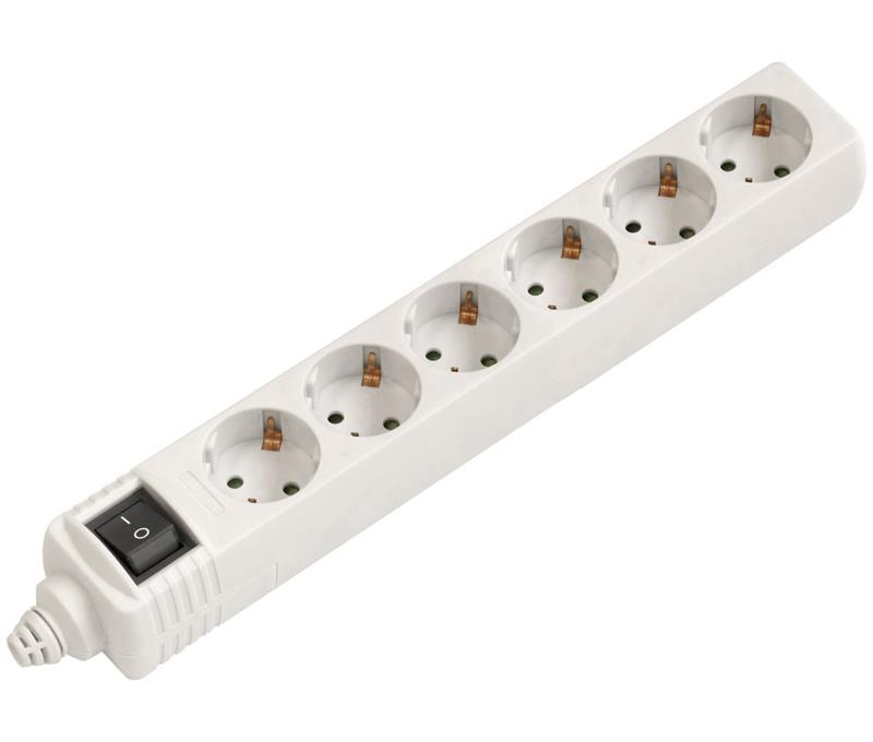 REGLETA DE ALIMENTACION 6 TOMAS SCHUKO - 250V 16A - BLANCO - PARA MONTAJE (SIN CABLE) - CON INTERRUPTOR