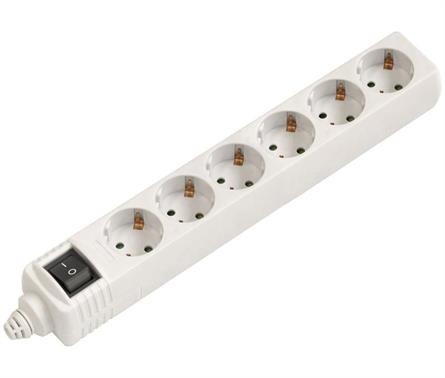 REGLETA DE ALIMENTACION 6 TOMAS SCHUKO - 250V 16A - BLANCO - PARA MONTAJE (SIN CABLE) - CON INTERRUPTOR