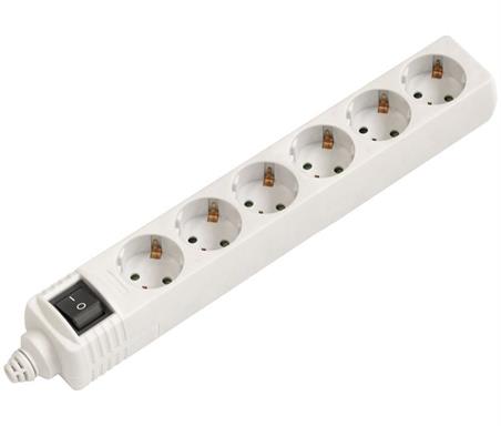 REGLETA DE ALIMENTACION 6 TOMAS SCHUKO - 250V 16A - BLANCO - PARA MONTAJE (SIN CABLE) - CON INTERRUPTOR