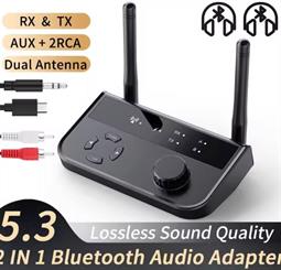 EMISOR Y RECEPTOR BLUETOOTH 5.3 - ENTRADA x2 RCA + JACK HEMBRA 3.5m - ALIMENTACION USBC - CON CABLES