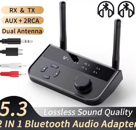 EMISOR Y RECEPTOR BLUETOOTH 5.3 - ENTRADA x2 RCA + JACK HEMBRA 3.5m - ALIMENTACION USBC - CON CABLES