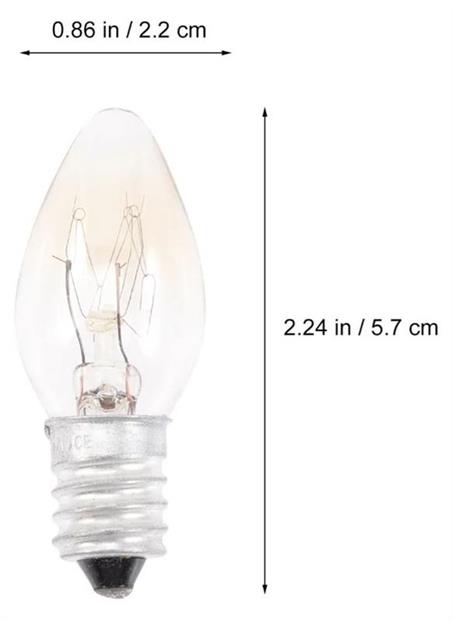 BOMBILLA TUNGSTENO  - E14 - 230VCA - 10W -  DIAMETRO 22mm - LONG 56,5mm - CALIDO - PARA CARAVANAS Y AUTOCARAVANAS