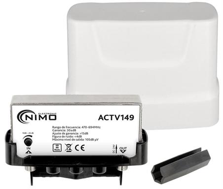 AMPLIFICADOR MASTIL BLINDADO NIMO - 1 ENTRADAS 1 SALIDA - GANANCIA 00dBs - UHF - FILTRO LTE 5G - 120X90X45mm