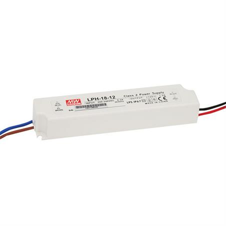FUENTE DE ALIMENTACION CONSTANTE MEANWELL - 12V - 1,5A - 18W - WATERPROOF IP67 - 140x30x22mm