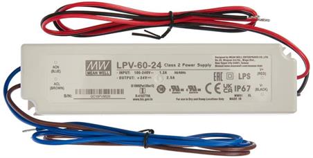 FUENTE DE ALIMENTACION CONSTANTE MEANWELL - 24V - 2,5A - 60W - WATERPROOF IP67 - 162.5x42.5x32mm