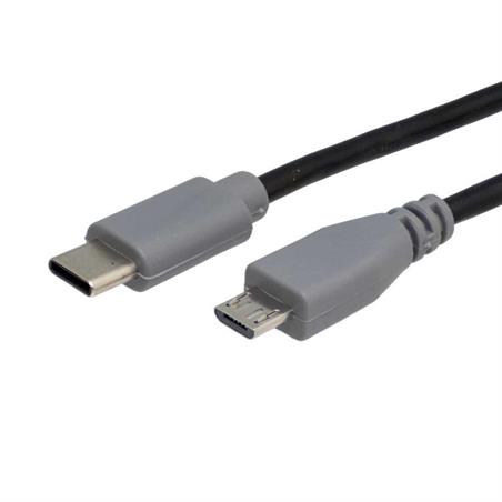 CONEXION USB C 2.0 MACHO -  MICRO USB MACHO - 1 METRO - NEGRO - COBRE 100%