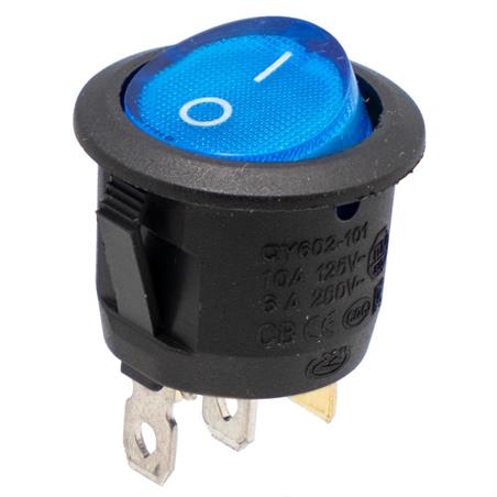 INTERRUPTOR BASCULANTE REDONDO - 2 posiciones 125V 10A - ON-OFF - Ø23mm - PILOTO AZUL a 12VDC