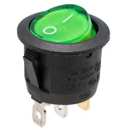 INTERRUPTOR BASCULANTE REDONDO - 2 posiciones 125V 10A - ON-OFF - Ø23mm - PILOTO VERDE a 12VDC