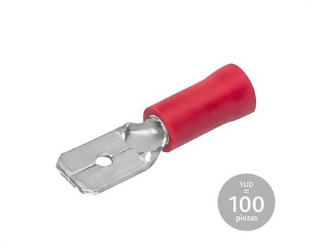 TERMINAL PLANO FASTON MACHO PREAISLADO 6.3mm - CABLE DE 0,5 A 1,5mm - ROJO - 100 UNIDADES