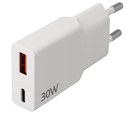 CARGADOR RAPIDO USB NIMO 30W - PD QC - ENTRADA AC100-240V -  x1 USBC xUSBA - NEGRO