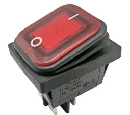 INTERRUPTOR BASCULANTE ESTANCO - 2 POSICIONES - 16A 250VAC - ON OFF - ORIFICIO DE MONTAJE 27x22mm - LUMINOSO ROJO - DPST