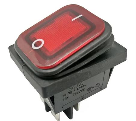 INTERRUPTOR BASCULANTE ESTANCO - 2 POSICIONES - 16A 250VAC - ON OFF - ORIFICIO DE MONTAJE 27x22mm - LUMINOSO ROJO - DPST