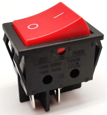 INTERRUPTOR BASCULANTE - 2 POSICIONES - 16A 250VAC - ON OFF - ORIFICIO DE MONTAJE 27,3x21,5mm - ROJO - DPST