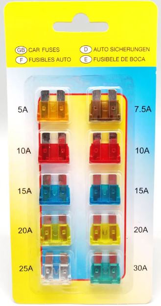 KIT DE FUSIBLES AUTOMOCION - ATC - 10 UNIDADES - 5A 7,5A 10A 15A 20A 25A 30A