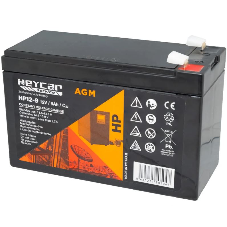 BATERIA PLOMO AGM HEYCAR 12V 9Ah - 151x65x93.5-100mm - ALTA DESCARGA - FASTON 6,3mm