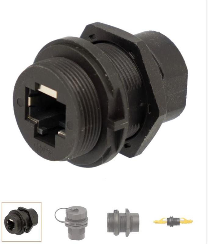 ADAPTADOR RJ45 HEMBRA - RJ45 HEMBRA - FTP CAT.6 - PARA ORIFICION DE MONTAJE M22 - CON TAPA