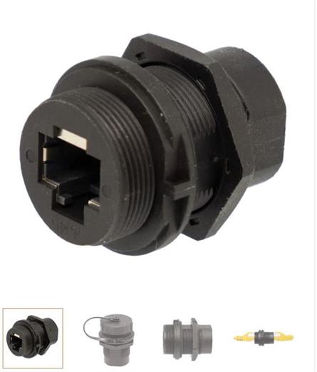 ADAPTADOR RJ45 HEMBRA - RJ45 HEMBRA - FTP CAT.6 - PARA ORIFICION DE MONTAJE M22 - CON TAPA