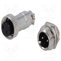 PAREJA DE CONECTORES DE MICROFONO MACHO-HEMBRA 2 PIN - 12mm - 5A MAX - METAL