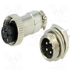 PAREJA DE CONECTORES DE MICROFONO MACHO-HEMBRA 5 PIN - 12mm - 5A MAX - METAL