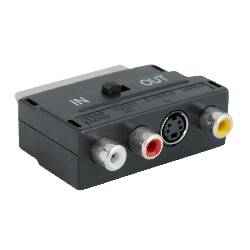 ADAPTADOR EURO / PERITEL MACHO - 3 RCA HEMBRA + SVHS HEMBRA - SELECTOR IN / OUT